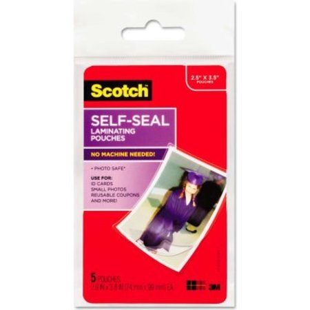 3M Scotch® Self-Sealing Laminating Pouches, Glossy, 2 15/16 x 3 15/16, Wallet Size, 5/Pack PL903G